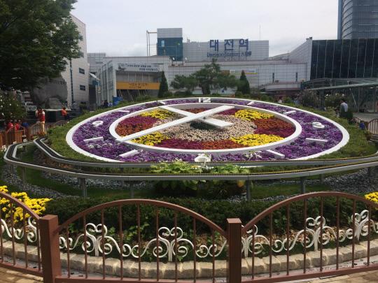 사진=대전역 앞 설치 된 `사랑열차 꽃시계` 
