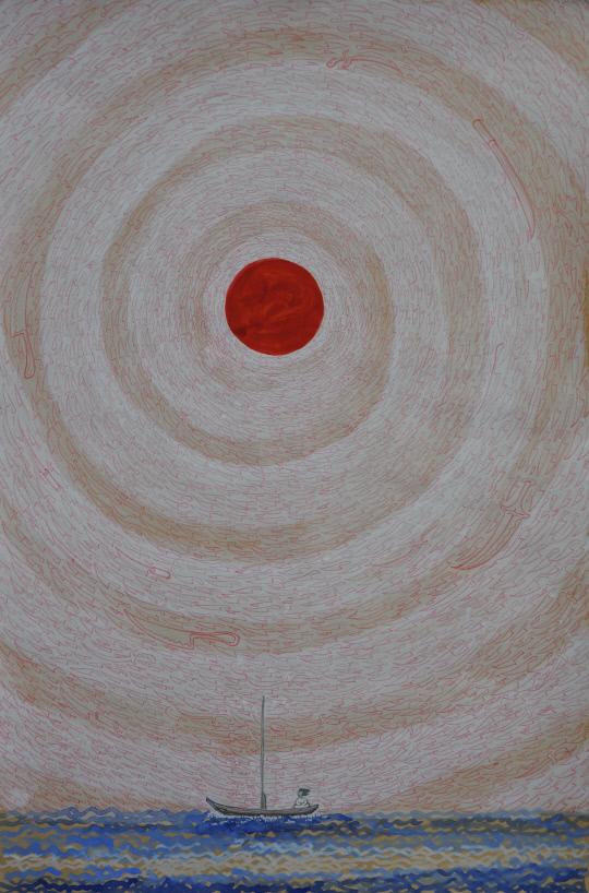 햇빛 칼날, 45cm×30cm, 종이에 먹과 수채, 2012
