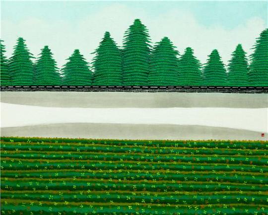 담 넘어 풍경 , 91.9 x 116.8 cm, panel on bunchae, 2016 이재성
