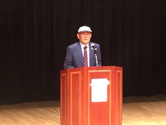 박홍준 제10대 대전예총 회장이 지난 25일 대전예술가의집 누리홀에서 열린 취임식에서 취임사를 하고 있다. 사진=대전예총 제공
