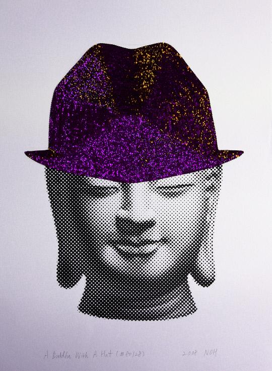 A Buddha With A Hat, 2008, sequins _ silkscreen on paper, 76x56cm
