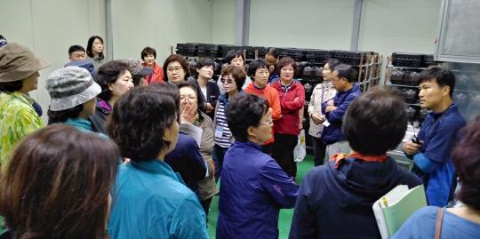 서울 구로구 주민들이 부여 조아영농법인을 방문해 귀농귀촌 형장체험교육을 받고 있다. 사진=부여군 제공
