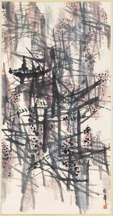 이응노, 향원정, 1956, 한지에 수묵담채, 131.6×67.2 cm, 세르누쉬 미술관 소장
