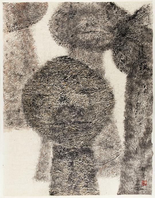 이응노, 사람들, 1959년, 한지에 수묵담채, 83.6 x 69.2 cm, 세르누쉬 미술관 소장
