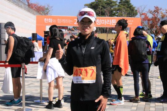 한화와 함께하는 2018 충청마라톤대회 여자 풀코스 우승자 노은희(45)씨 사진=정성직 기자
