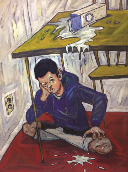 김안선, 엎질러진 우유, 116.8 x 91.0 cm, oil on canvas, 2017