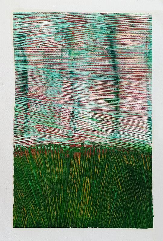 백요섭, Paimpsest(Green 7)  45.2x30.5, Oil on paper, 2018
