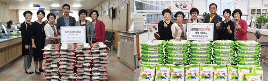 충남대학교병원 간호부는 3일 대전 중구 대사동과 문화1동 주민센터를 찾아 추석맞이 이웃돕기 사랑의 쌀 900kg을 전달했다. 사진=충남대병원 제공 

