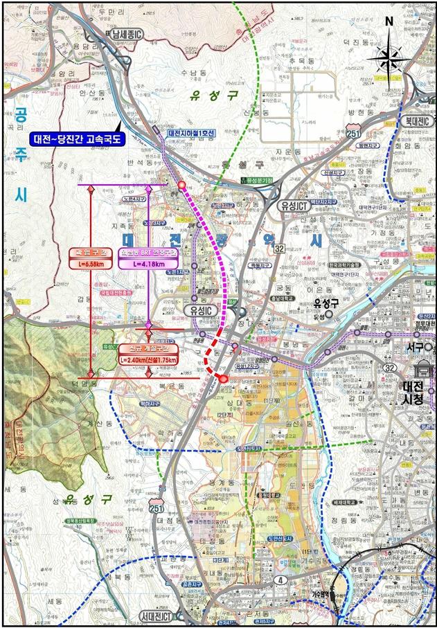 외삼-유성복합터미널 BRT 연결도로 건설공사 위치도. 사진=대전시 제공
