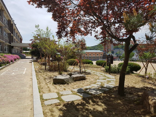 금산군은 2020년도 명상숲에 선정된 금산동초등학교에 유휴부지에 편의시설을 갖춘 명상숲 조성 모습.사진=금산군 제공
