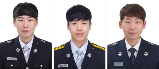 인명구조사 2급 자격을 취득한 보령소방서 김노욱, 김종권, 이명용 소방사(왼쪽부터)
