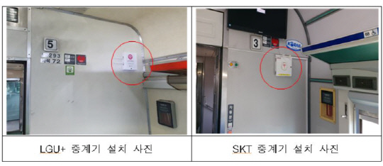 한국철도 열차에 설치된 각 이동통신사의 중계기. 사진=한국철도 제공 
