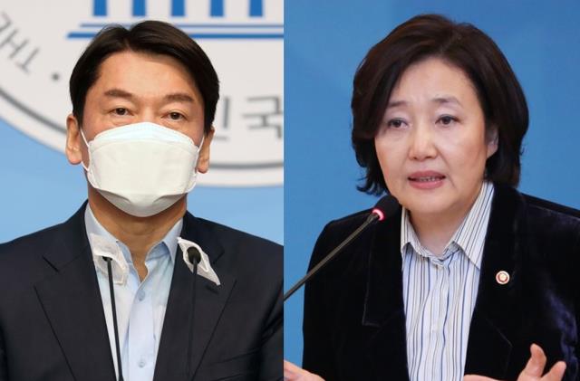 (왼쪽부터) 안철수 국민의당 대표, 박영선 중기벤처부장관 [사진=연합뉴스]