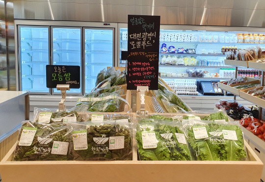28일 롯데백화점 대전점 지하 1층 식품관에 대전시 로컬푸드 직매장 `한밭가득`이 오픈했다.  사진=롯데백화점 대전점 제공
