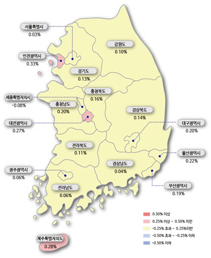 시·도별 아파트 전세가격지수 변동률. 사진=한국부동산원 제공
