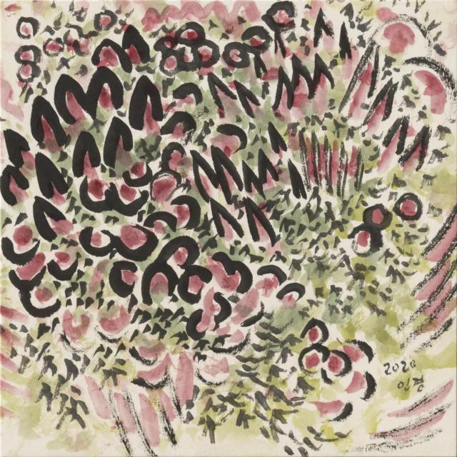 박인경(2020), `정원`, 40x40.4cm, 종이에 수묵채색