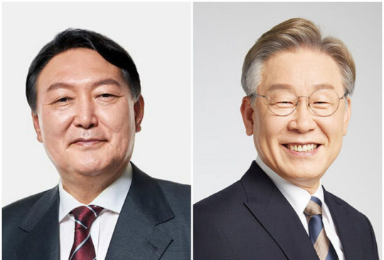 윤석열 국민의힘 대선 후보(왼쪽), 이재명 더불어민주당 대선 후보.
