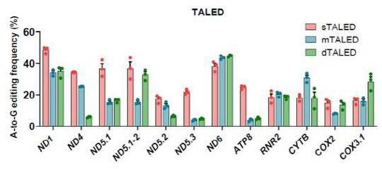여러 미토콘드리아 DNA 표적에서 나타나는 아데닌 염기 교정 효율. 사진=IBS 제공
