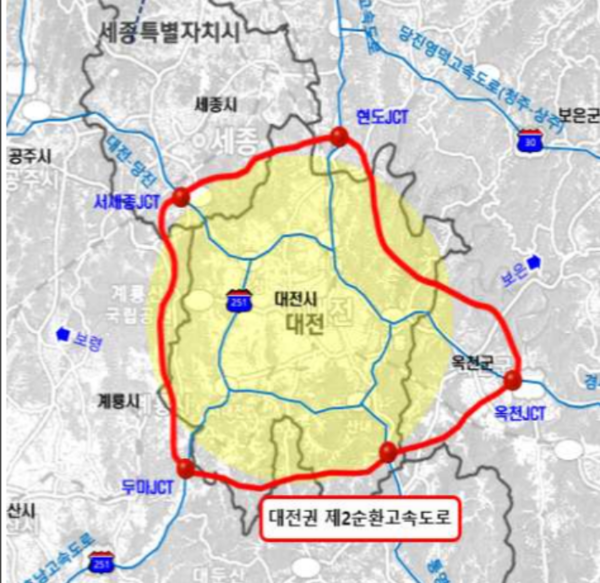 충청권 제2순환고속도로 위치도. 사진=대전시 제공