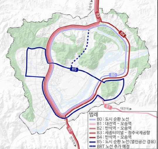 BRT 노선 현황 및 설치계획도. 자료=행복도시건설 개발계획 변경(안)