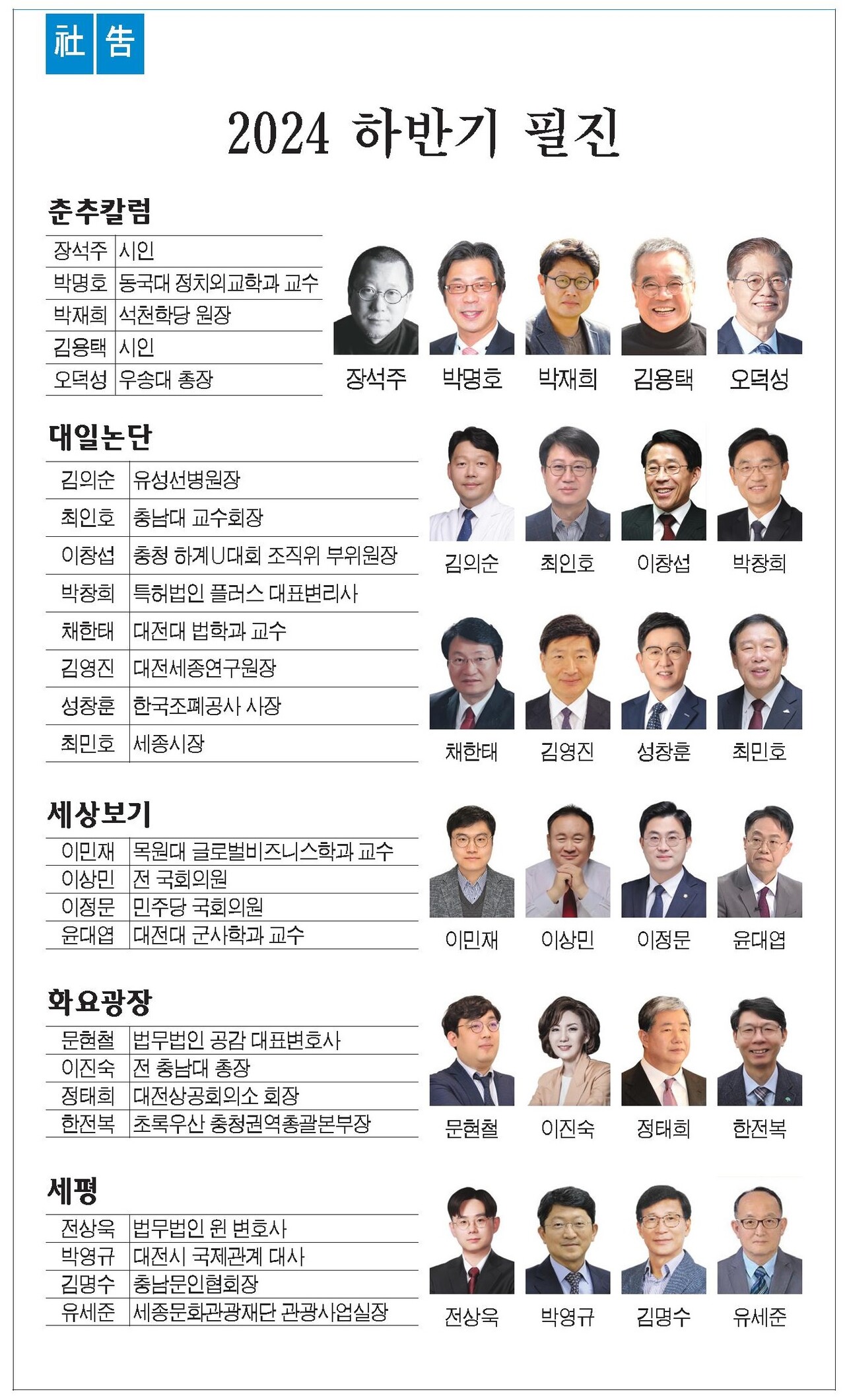 2024년 하반기 필진. 대전일보DB
