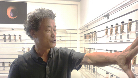 한국토종씨앗박물관 강희잔 관장이 자신이 수집한 토종콩에 대해 설명하고 있다.