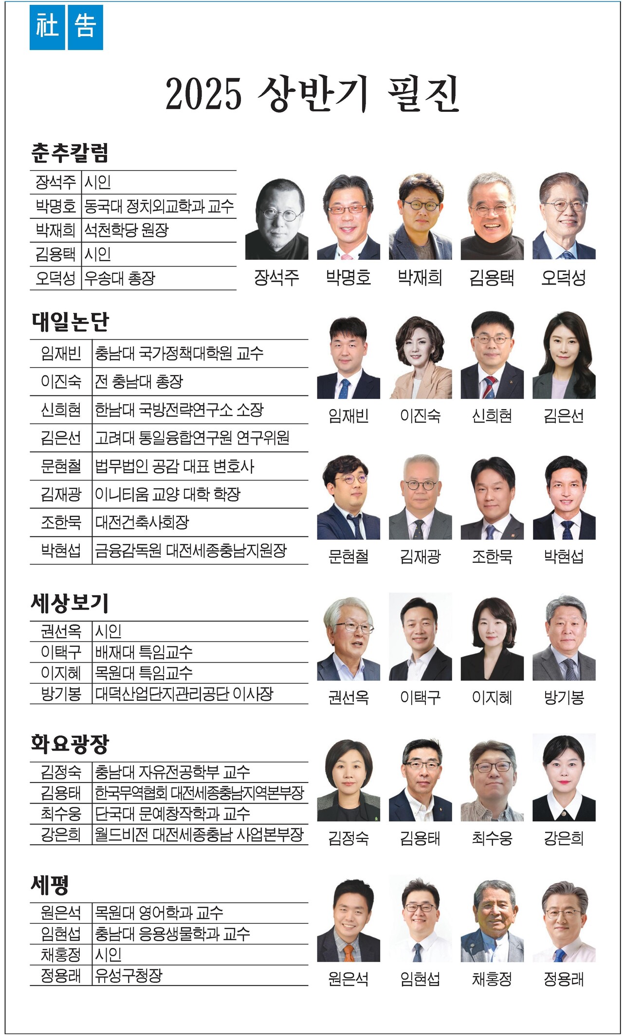 2025년 상반기 필진. 대전일보DB 