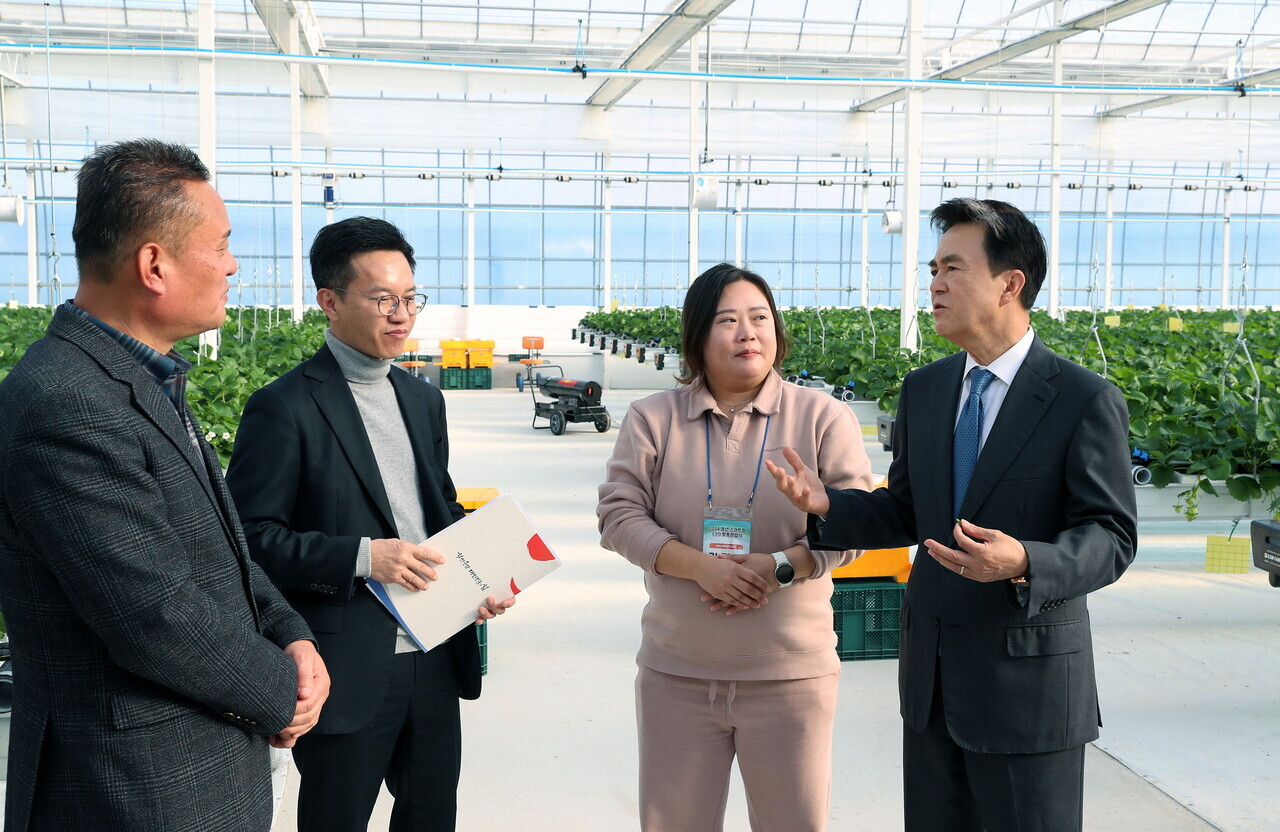 농업농촌, 어촌어업은 인구감소와 고령화, 이상기후 등으로 위기에 직면한 상황이다. 농업의 경우 국민 먹거리 생산과 식량주권은 물론, 지속가능성을 담보하기 위해 스마트농업과 청년농업인, 귀농귀촌에 주목하는 상황이다. 충남도는 '청년 자립형 스마트팜 지원사업' 등을 통해 지난달 26일 김태흠 지사 등이 참석한 가운데 '2024 청년 스마트팜 최고경영자(CEO) 합동창업식'을 개최했다. 행사가 열린 홍성군 홍북읍 '단비내린딸기' 체험농장은 서울출신인 청년농업인 김단비 대표가 2970㎡ 규모 5연동 스마트팜에 2310㎡ 재배시설과 660㎡ 체험객 여유공간 등을 갖춘 시설을 마련했다. 사업비는 지원과 자부담 등 6억 4000만 원을 투입했으며, 첫 매출목표를 2억 원 안팎으로 잡아 홍북읍 요덕작목반을 통해 출하할 계획이다. 충남도 제공