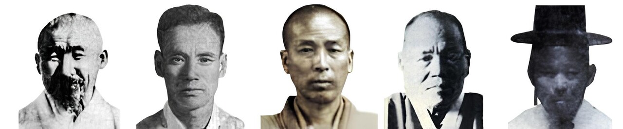 박준규(현장 순국)(왼쪽부터) , 한상필 (현장 순국) , 유중무(유관순 숙부:징역 3년) , 조병호 (징역 2년6월) , 김교선 (징역 2년)