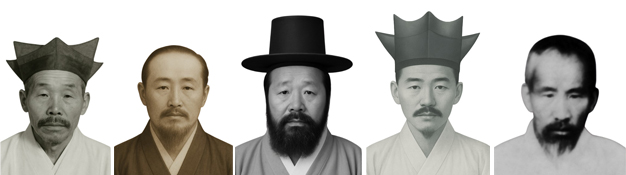 엄정섭(독립유공자)(왼쪽), 김재풍(독립유공자), 조종철(징역 2년 6월), 김상준(징역 4년), 정태복(징역 1년)