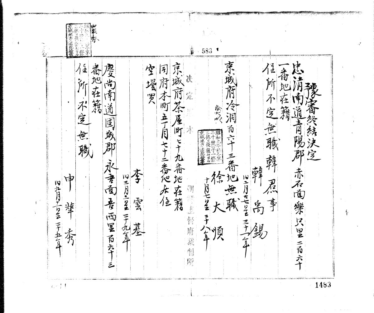 임시정부 독립운동 자금 모집 관련 한우석(한훈) 서대석 이운기 등 16명에 대한 1921년 경성지방법원 판결문. 자료=국가기록원