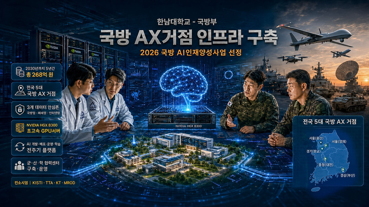 한남대, 268억 규모 '국방 AX 거점' 사업 선정...엔비디아 기반 GPU서버 구... - 뉴스 썸네일 이미지
